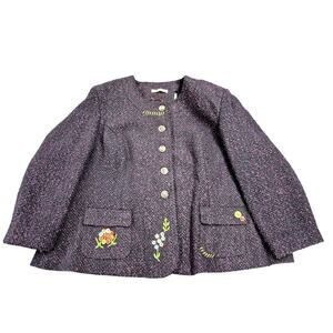 Joe Browns Black//Purple Polyester Tweed Coat Floral Lining Button Designs Sz 28